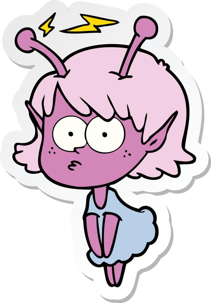 sticker of a cartoon alien girl vector