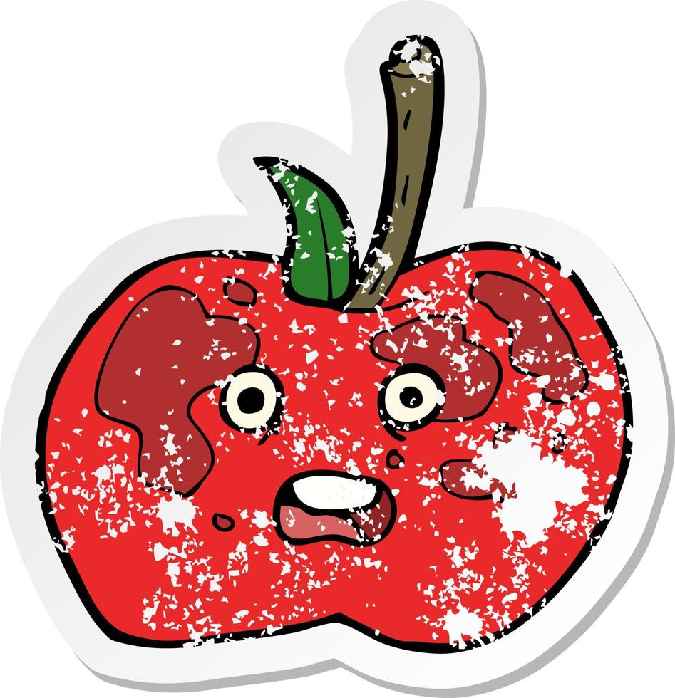 retro distressed sticker of a cartoon apple vector