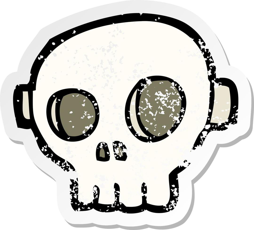 retro distressed sticker of a cartoon spooky skull mask vector