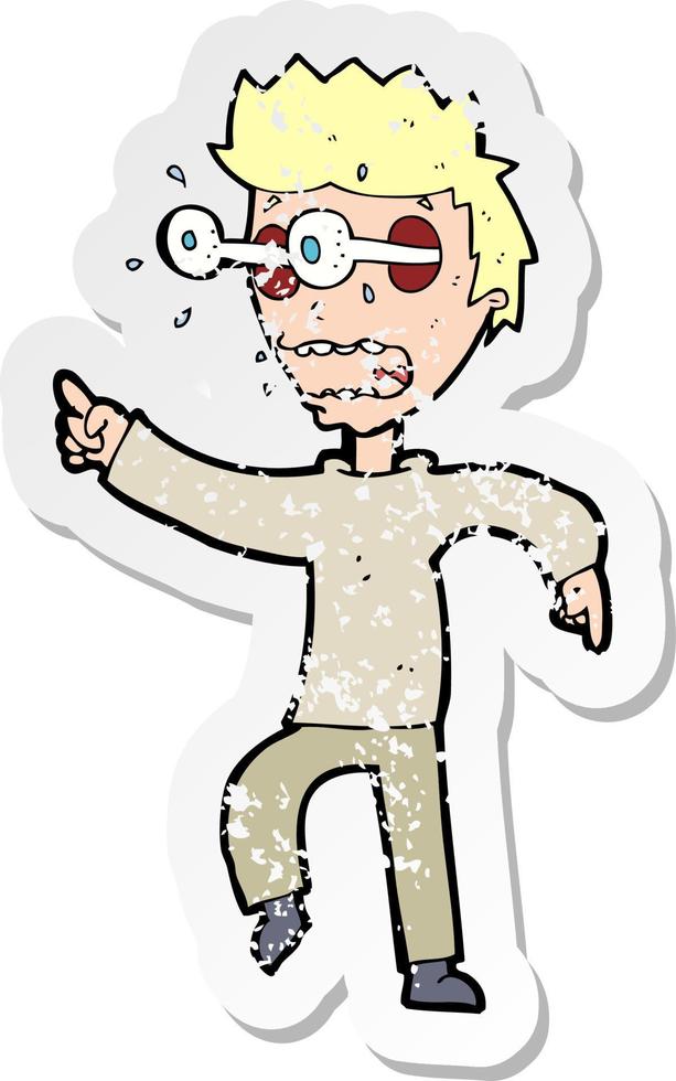 retro distressed sticker of a cartoon man with popping out eyes vector