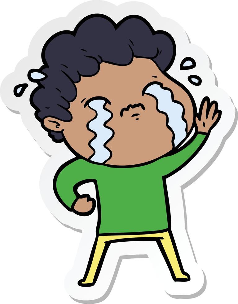 sticker of a cartoon man crying vector