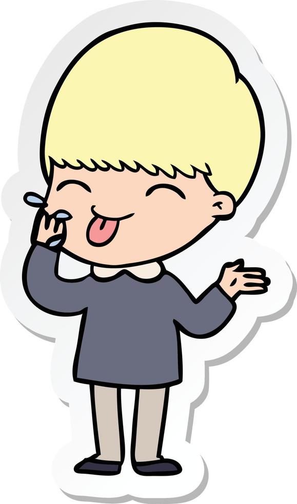 sticker of a cartoon boy sticking out tongue vector