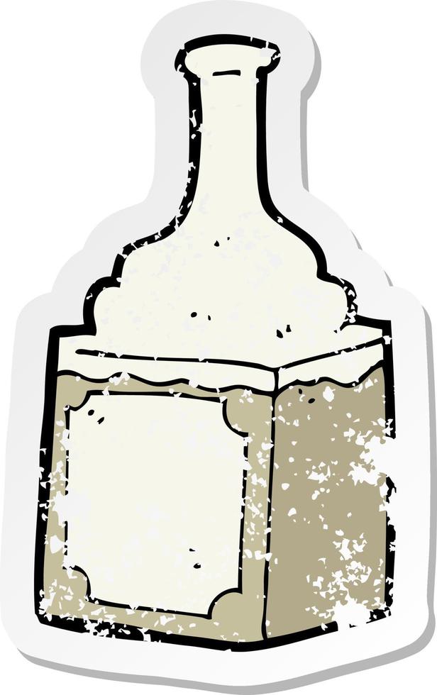 pegatina retro angustiada de una botella de whisky de dibujos animados vector