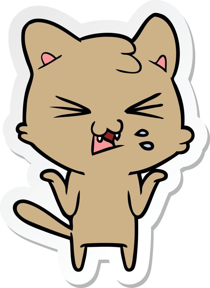 sticker of a cartoon hissing cat vector