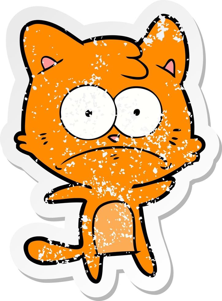 distressed sticker of a cartoon nervous cat vector