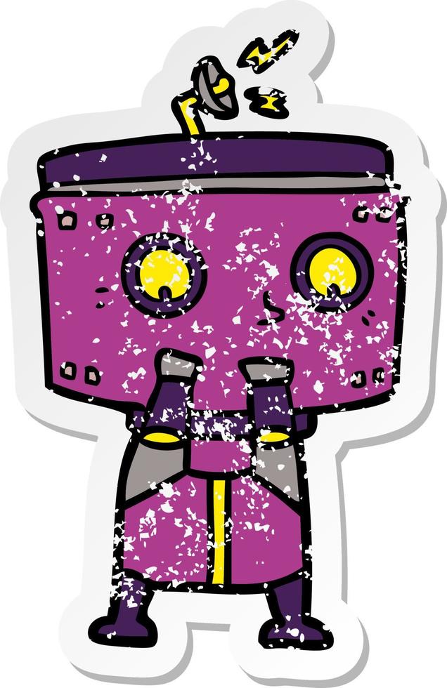 distressed sticker of a cartoon robot vector