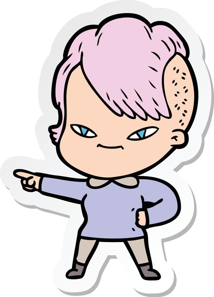 sticker of a cute cartoon girl with hipster haircut vector