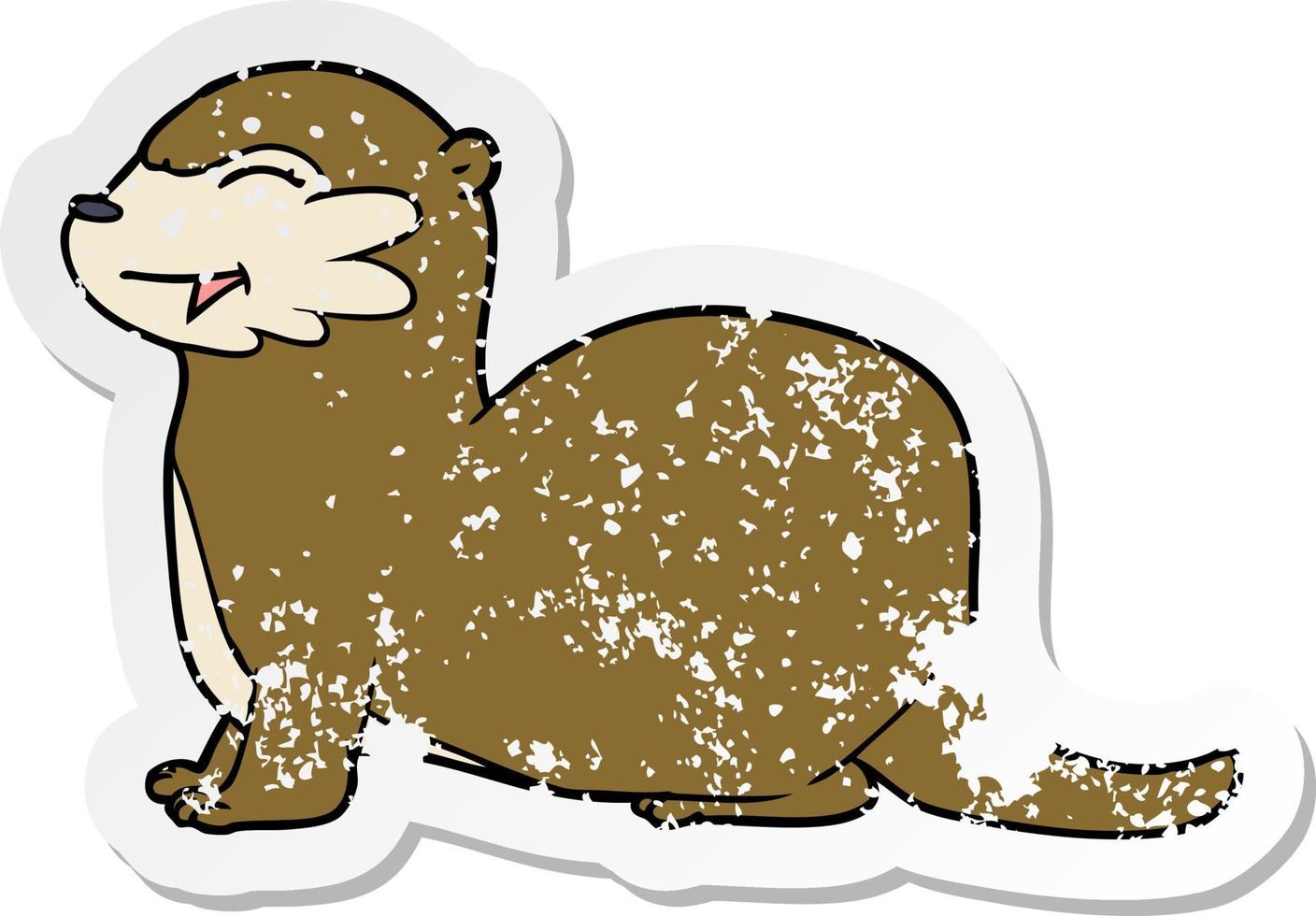 distressed sticker of a laughing otter cartoon vector