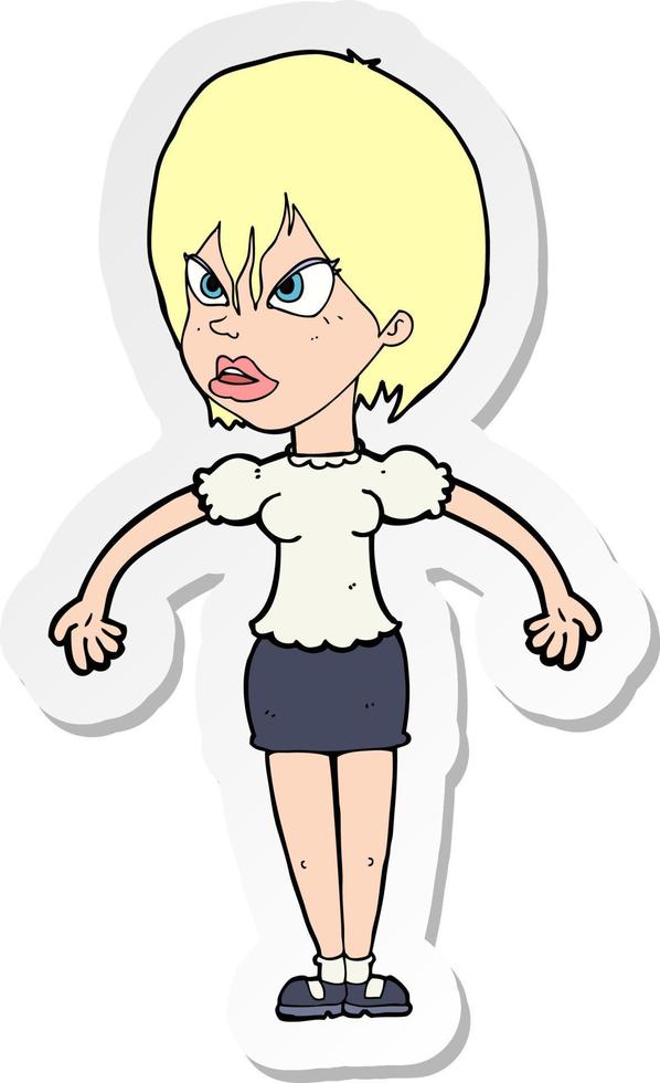 sticker of a cartoon annoyed woman vector