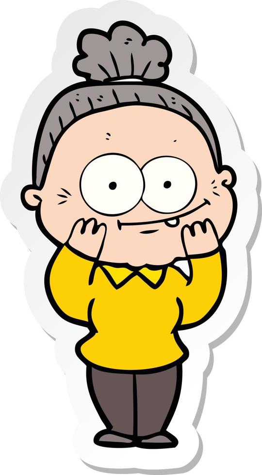 sticker of a cartoon happy old woman vector