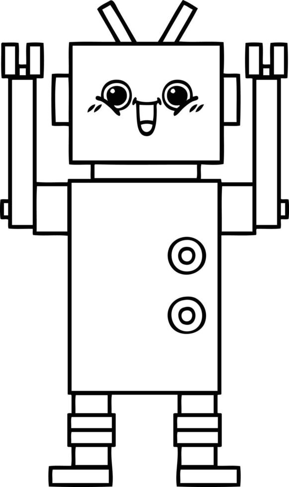 line drawing cartoon happy robot vector