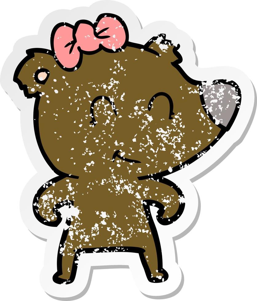 distressed sticker of a female bear cartoon vector