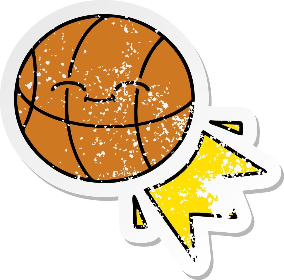 distressed sticker of a cute cartoon basketball vector