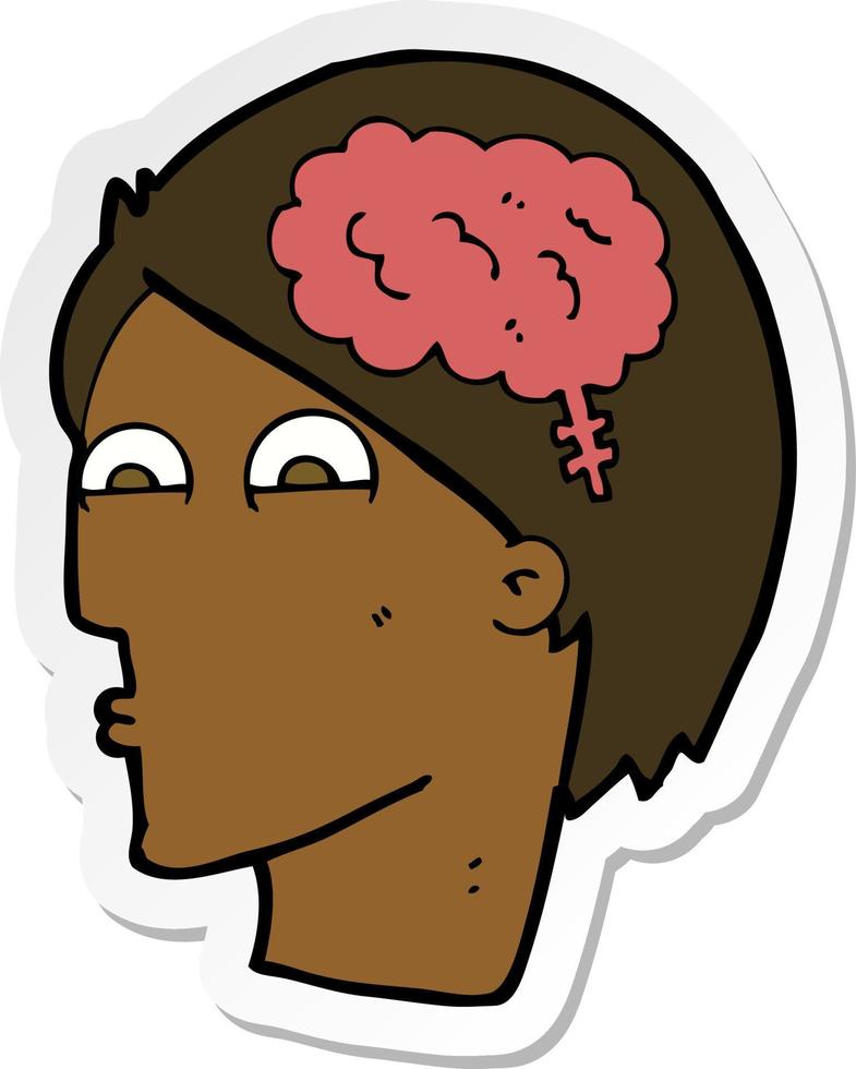 sticker of a cartoon head with brain symbol vector