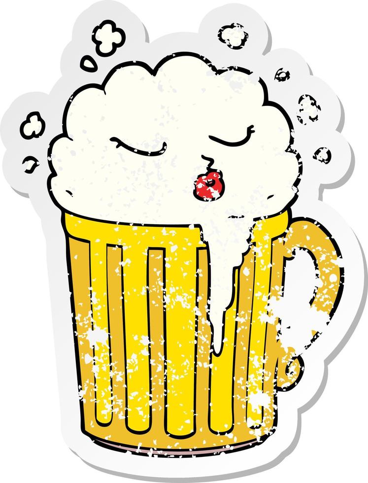 distressed sticker of a cartoon mug of beer vector