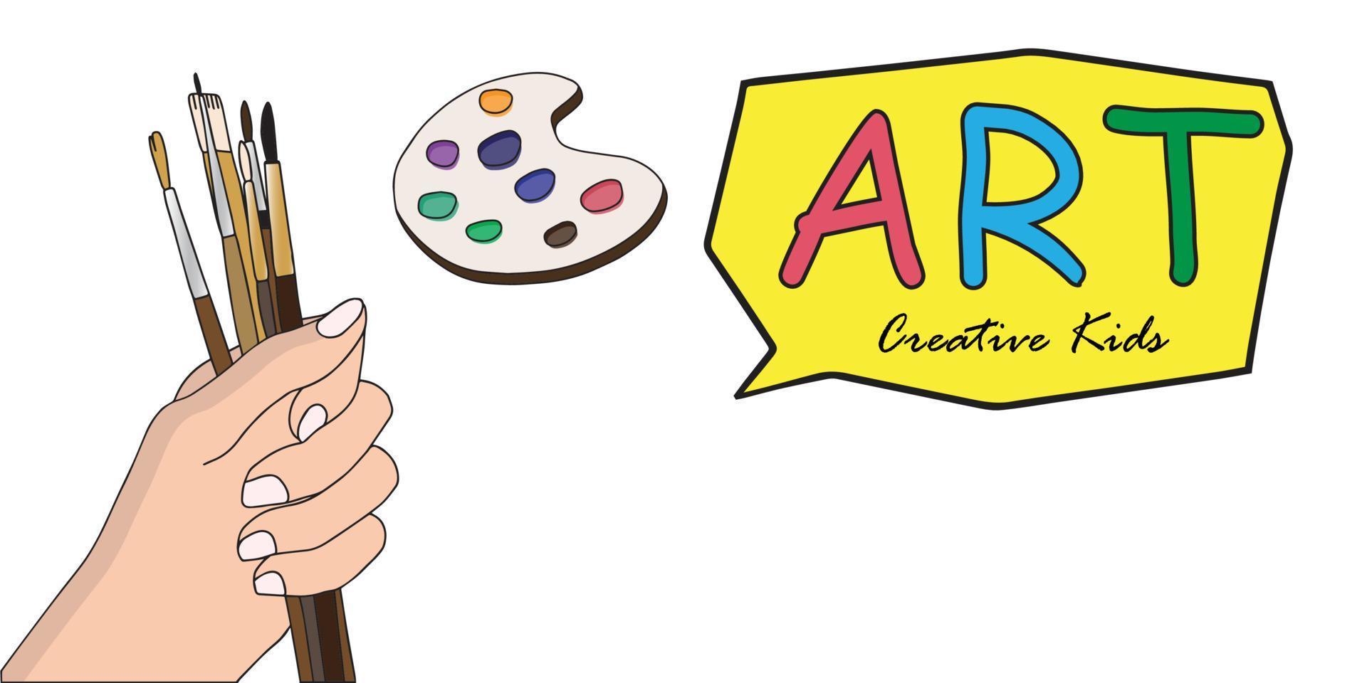 concepto de banner de clase de arte para niños. estilo plano de fideos dibujados a mano. ilustración vectorial aislada sobre fondo blanco. vector