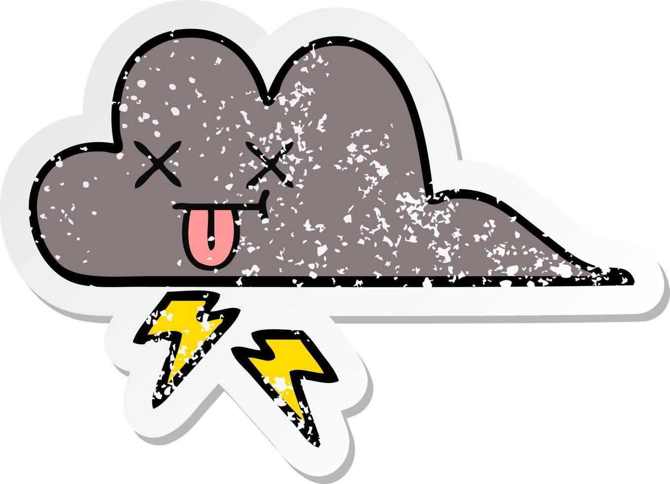 distressed sticker of a cute cartoon storm cloud vector