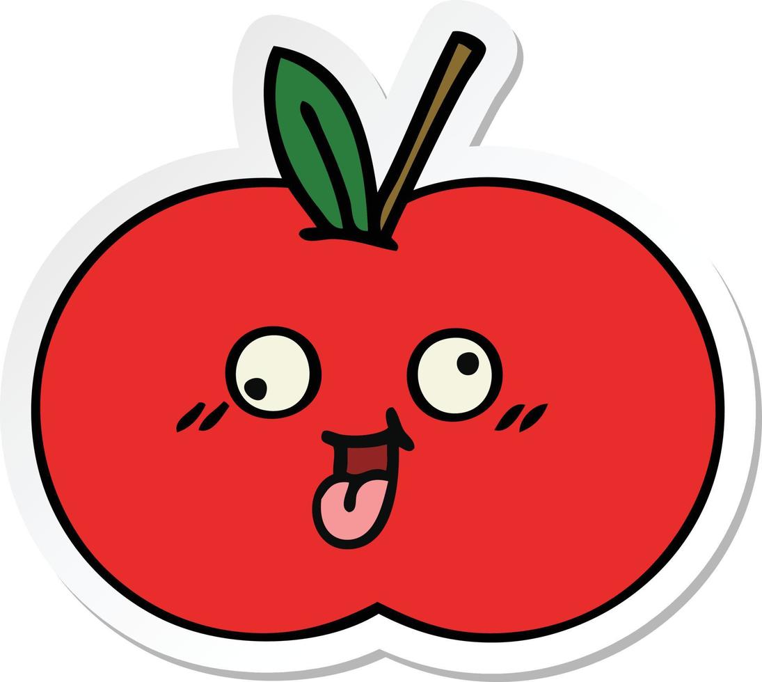 sticker of a cute cartoon red apple vector
