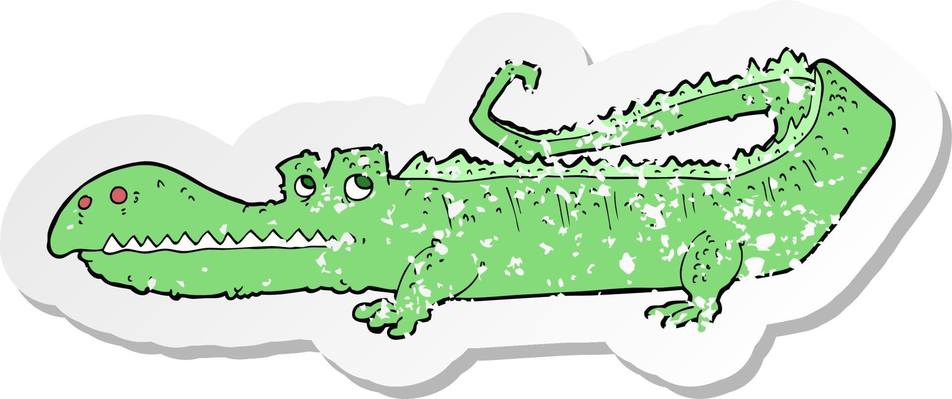 retro distressed sticker of a cartoon crocodile vector