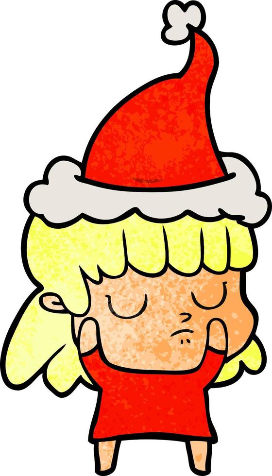 textured cartoon of a indifferent woman wearing santa hat vector