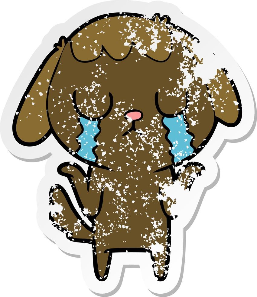 distressed sticker of a cute cartoon dog crying vector