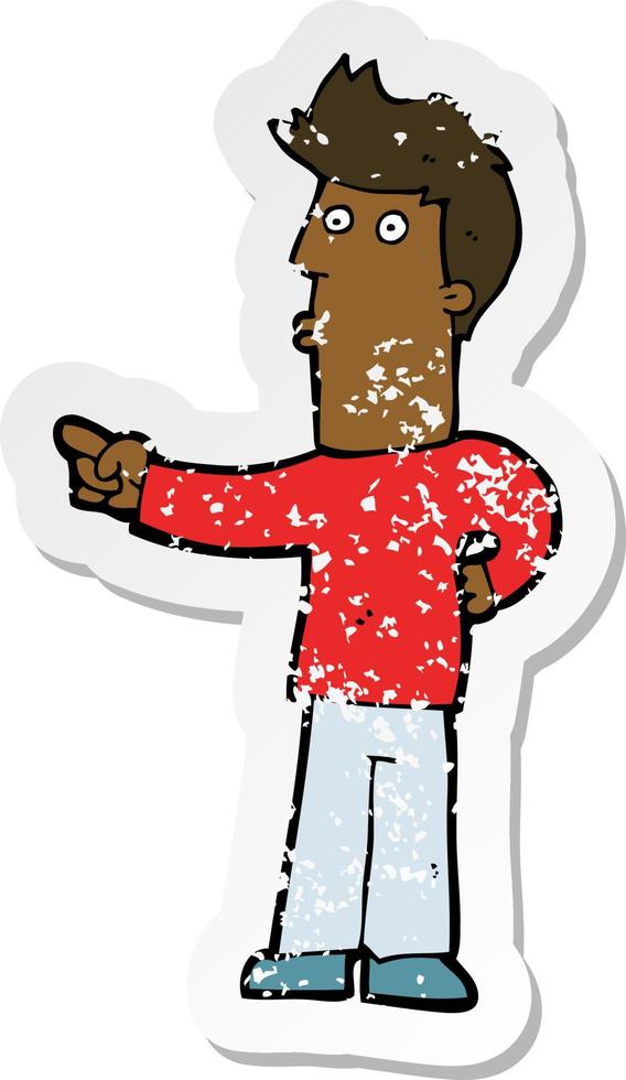 retro distressed sticker of a cartoon man pointing vector