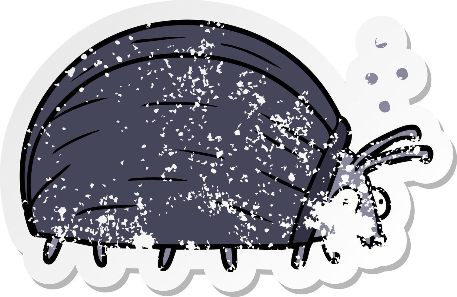 distressed sticker of a huge cartoon bug vector