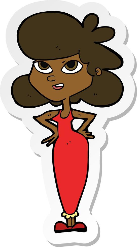 sticker of a cartoon girl with hands on hips vector