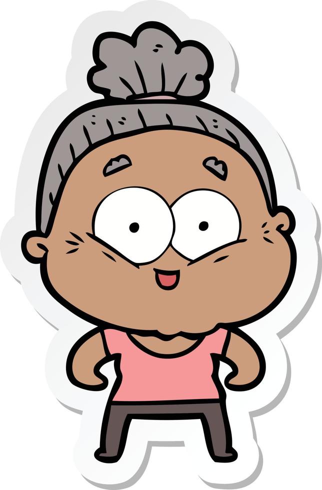 sticker of a cartoon happy old woman vector