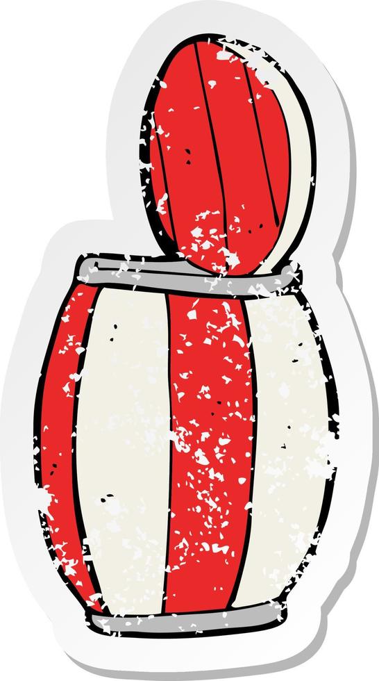 retro distressed sticker of a cartoon painted barrel vector