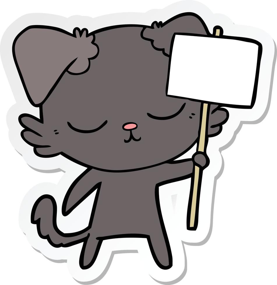 sticker of a cute cartoon dog with placard vector