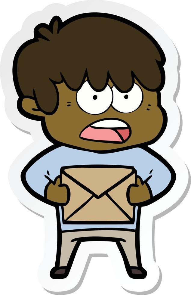 sticker of a worried cartoon boy vector