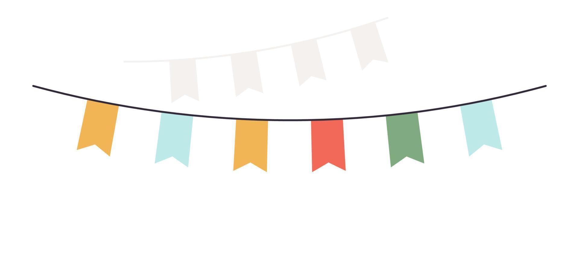 banderines de papel de colores y cumpleaños, fiesta, concepto de cintas de carnaval ilustración vectorial plana. vector