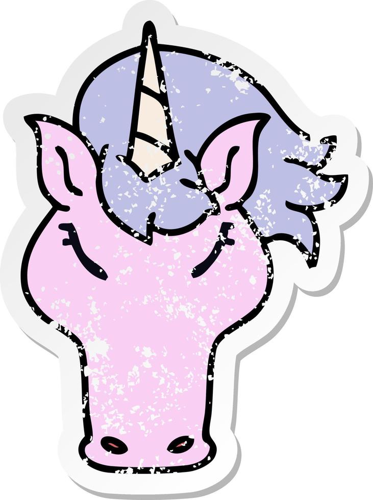 distressed sticker of a quirky hand drawn cartoon unicorn vector