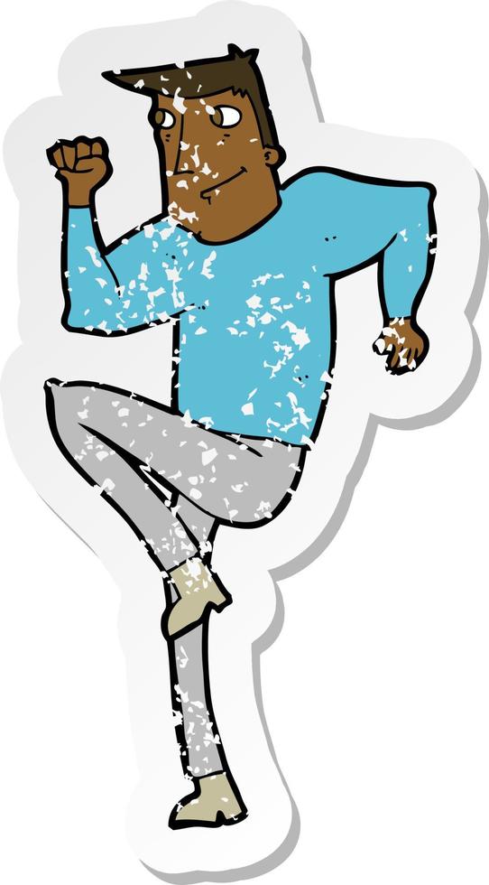 retro distressed sticker of a cartoon man jogging on spot vector