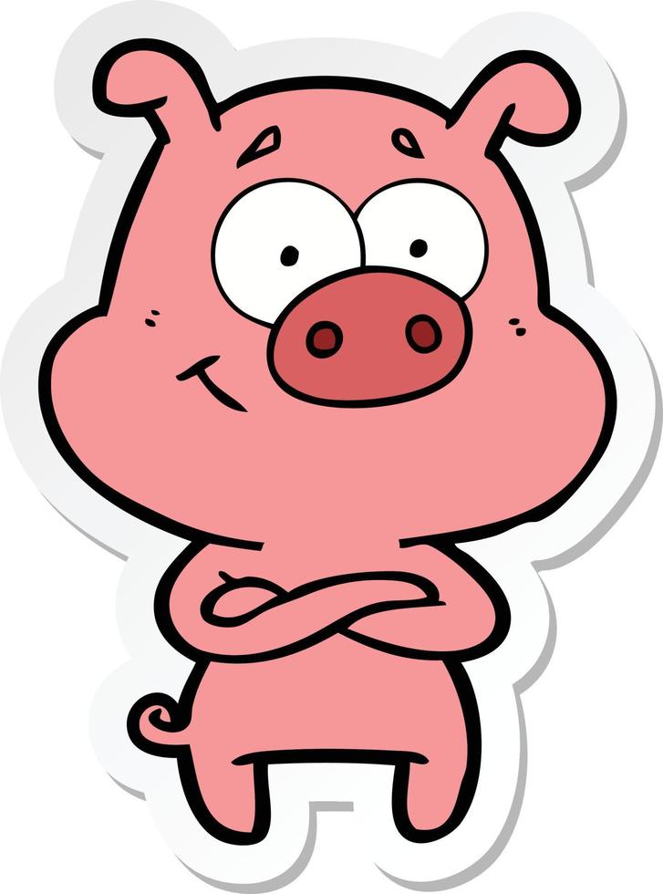 sticker of a happy cartoon pig vector