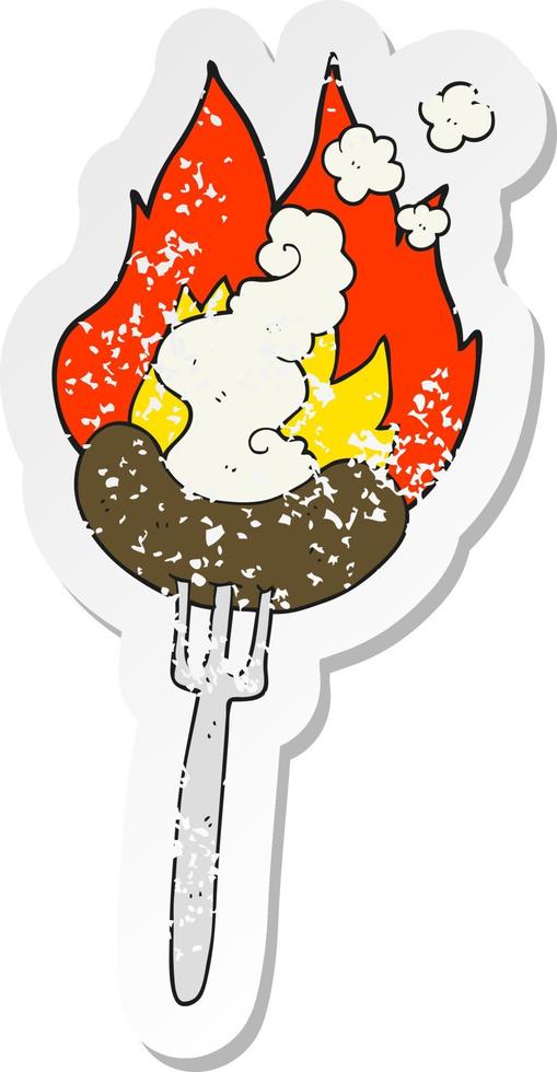 retro distressed sticker of a cartoon hot sausage vector