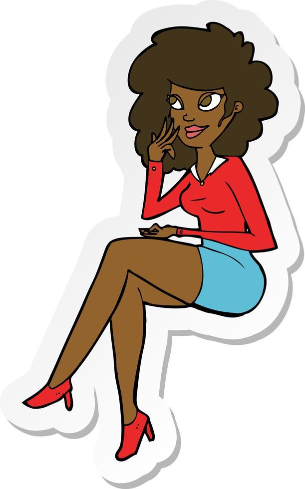 sticker of a cartoon office woman sitting vector