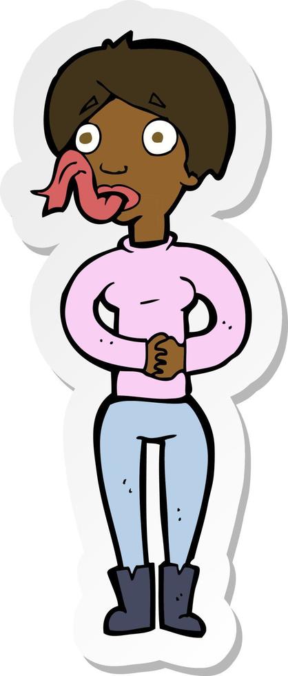 sticker of a cartoon woman with snake tongue vector