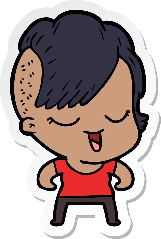 sticker of a happy cartoon girl vector