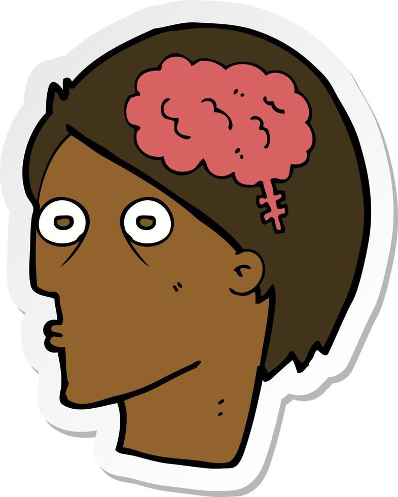 sticker of a cartoon head with brain symbol vector