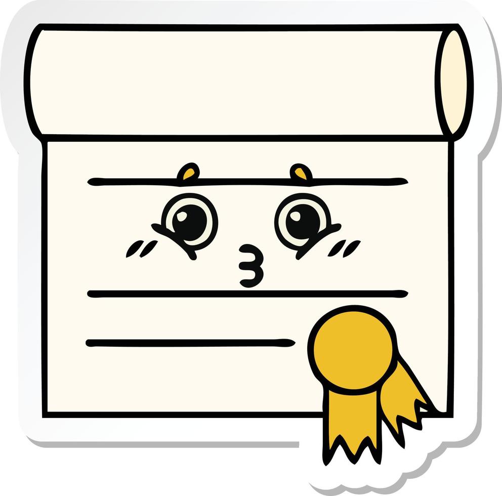 sticker of a cute cartoon certificate vector