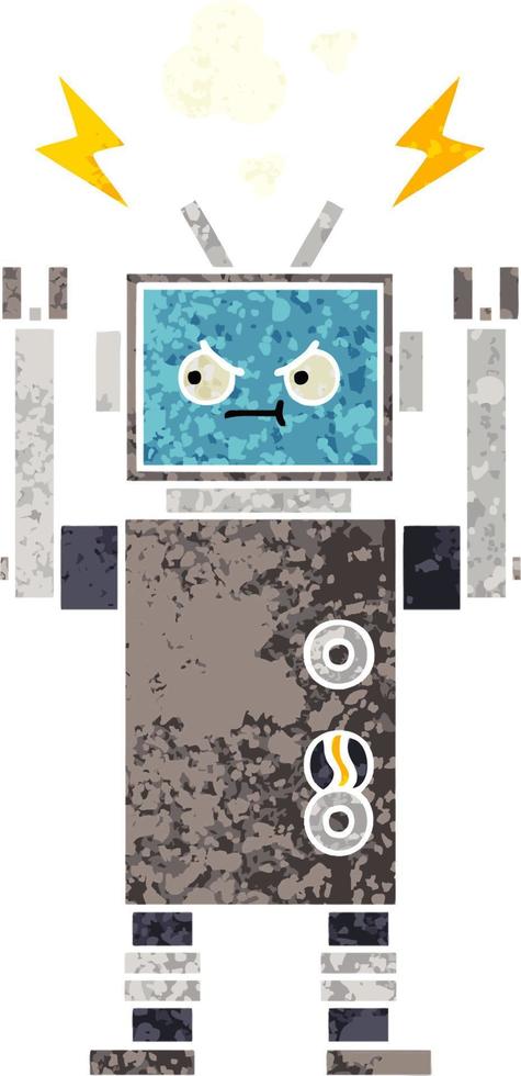 retro illustration style cartoon robot vector