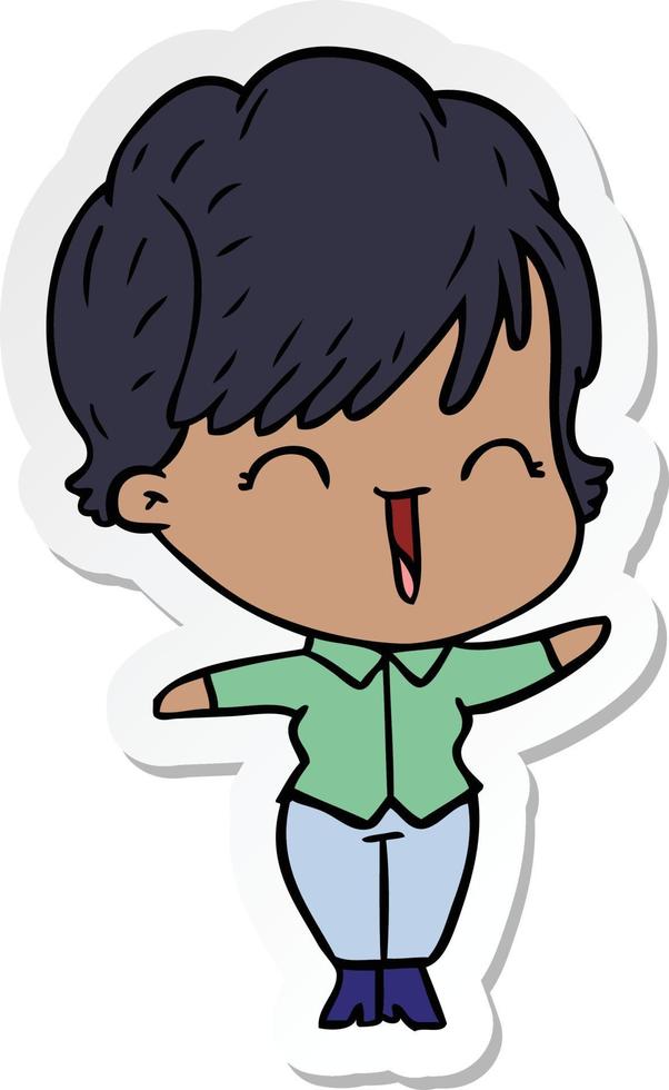sticker of a cartoon laughing woman vector