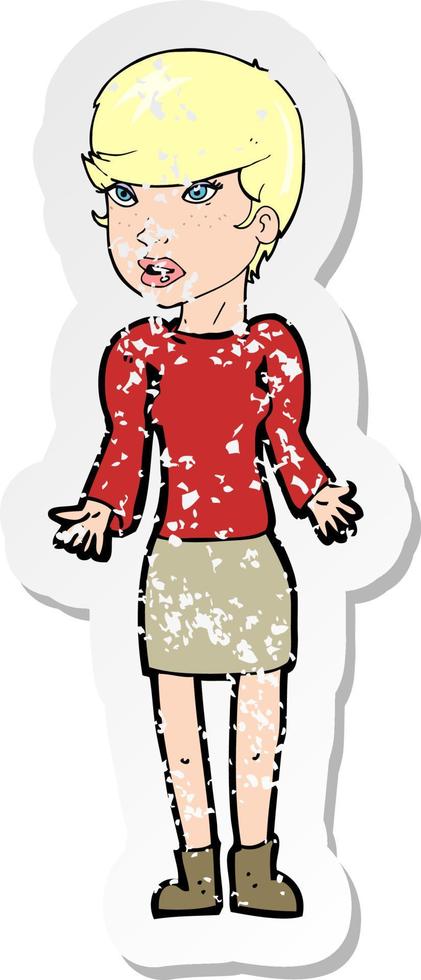retro distressed sticker of a cartoon confused woman vector