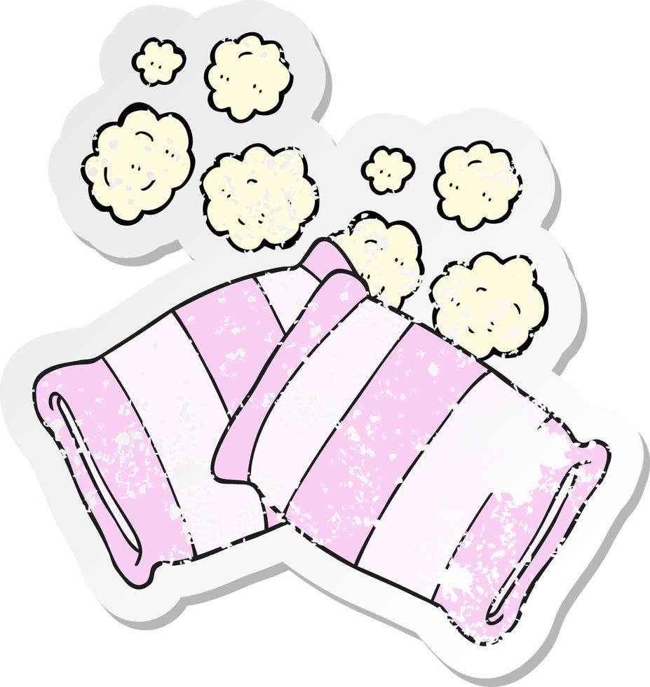 retro distressed sticker of a cartoon pillow vector