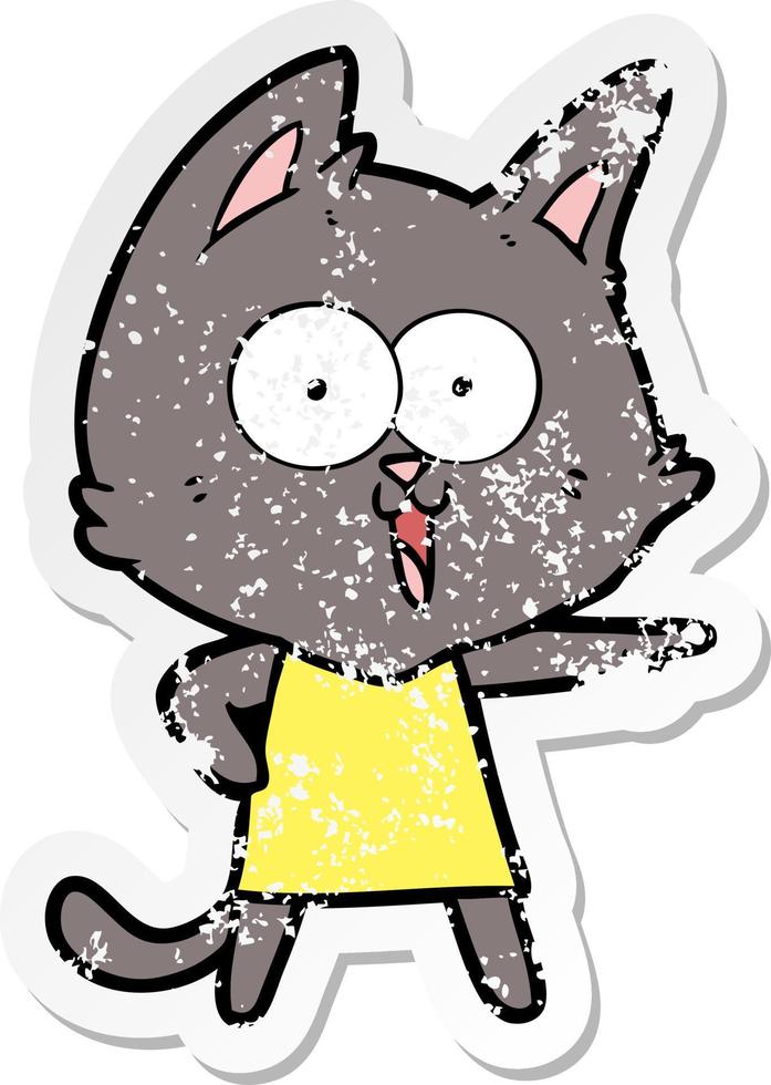 distressed sticker of a funny cartoon cat vector