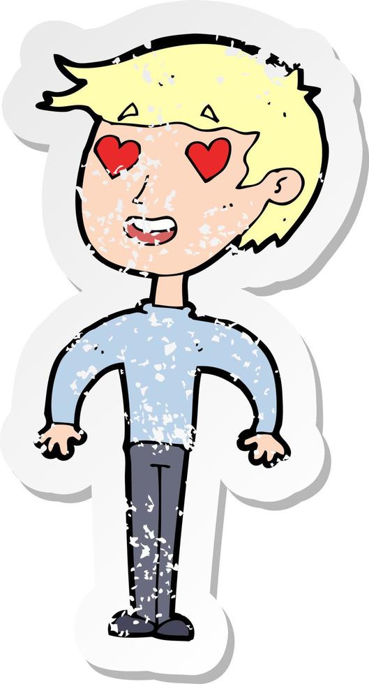 retro distressed sticker of a cartoon man in love vector