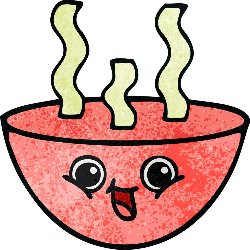 retro grunge texture cartoon bowl of hot soup vector