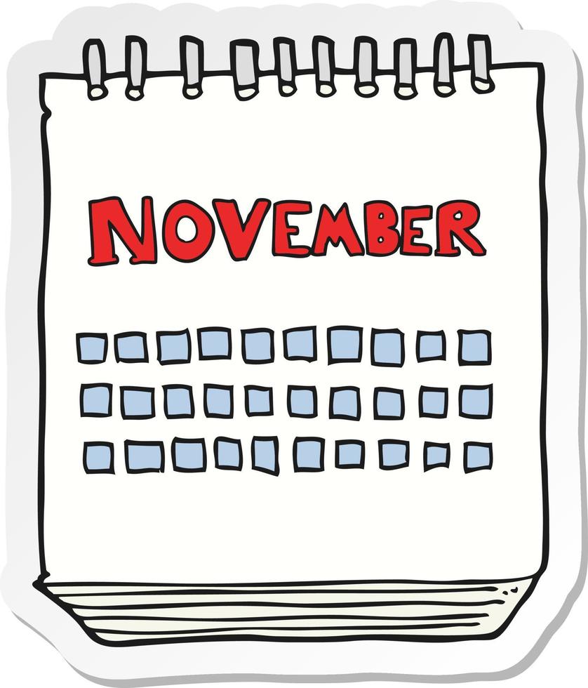 sticker of a cartoon calendar showing month of november vector